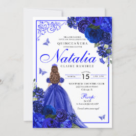 Royal Blue Prinses & Vlinders Quinceañera Kaart