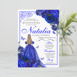 Royal Blue Prinses & Vlinders Quinceañera Kaart