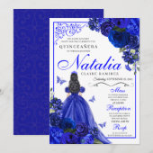 Royal Blue Prinses & Vlinders Quinceañera Kaart (Voorkant / Achterkant)