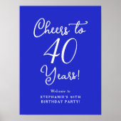 Royal Blue Proost 40 jaar Verjaardag Welkom Poster (Voorkant)