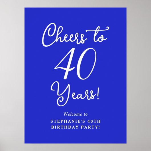 Royal Blue Proost 40 jaar Verjaardag Welkom Poster (Voorkant)