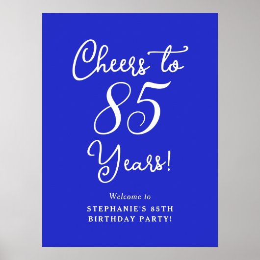 Royal Blue Proost 85 jaar Verjaardag Welkom Poster (Voorkant)