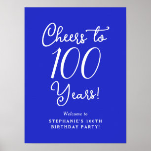Royal Blue Proost op 100 jaar Verjaardag Welkom Poster