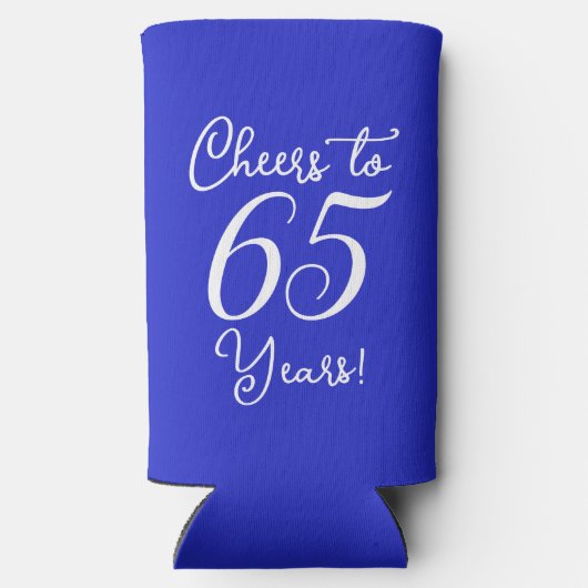 Royal Blue Proost op 65 jaar 65ste verjaardagsfees Seltzer Blikjeskoeler (Achterkant)