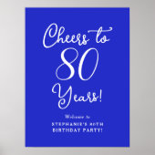 Royal Blue Proost op 80 jaar Verjaardag Welkom Poster (Voorkant)