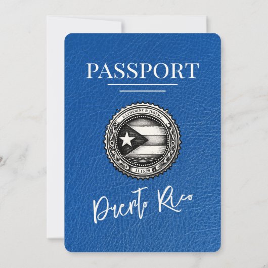 Royal Blue Puerto Rico Passport Uitnodiging voor h (Achterkant)