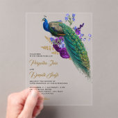 Royal Blue Purple Floral Indian Peacock Wedding Acryl Uitnodigingen (Insitu (Draagbaar))