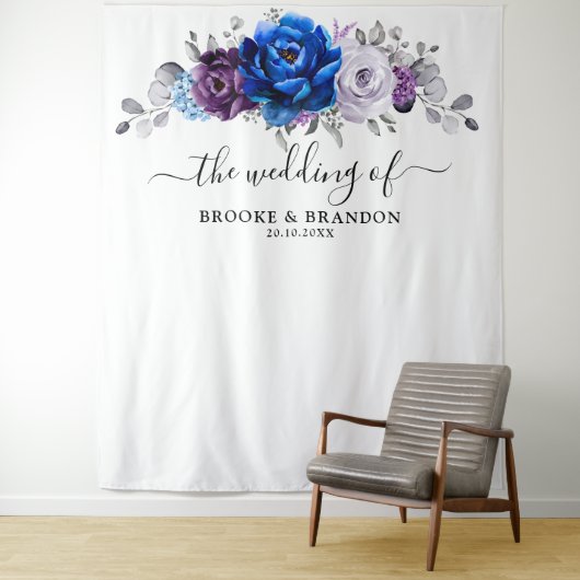 Royal Blue Purple Lilac Blooms Wedding Backdrop   Wandkleed (In situ)