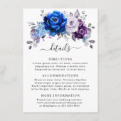 Royal Blue Purple Navy Lilac Blooms Wedding Detail Informatiekaartje (Voorkant)