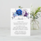 Royal Blue Purple Navy Lilac Blooms Wedding Detail Informatiekaartje (Staand voorkant)