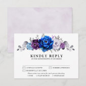 Royal Blue Purple Navy Lilac Blooms Wedding RSVP Kaartje (Voorkant / Achterkant)