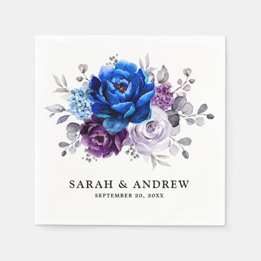 Royal Blue Purple Navy Lilac Blooms Wedding Servet (Voorkant)