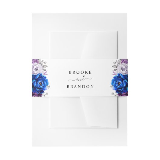 Royal Blue Purple Navy Lilac Blooms Wedding Uitnodigingen Wikkel (Voorkant Voorbeeld)