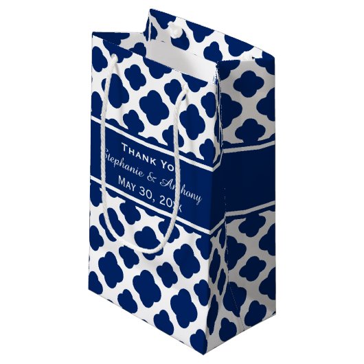 Royal Blue Quatrefoil Weddenschap Bedankt Klein Cadeauzakje (Voorkant Gekanteld)