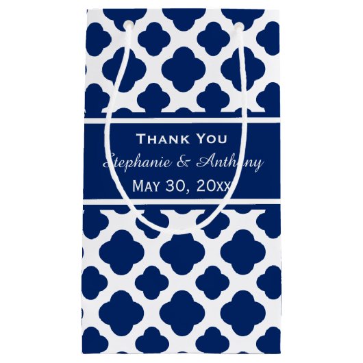 Royal Blue Quatrefoil Weddenschap Bedankt Klein Cadeauzakje (Voorkant)