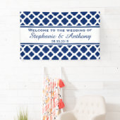 Royal Blue Quatrefoil Weddenschap Welkom Spandoek (Insitu)