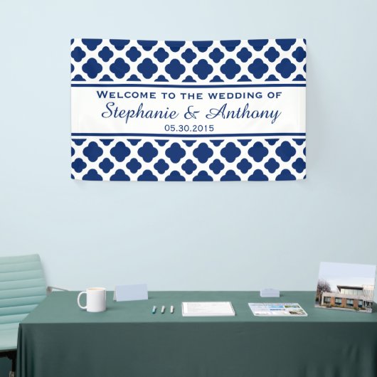 Royal Blue Quatrefoil Weddenschap Welkom Spandoek (Beurs)