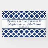Royal Blue Quatrefoil Weddenschap Welkom Spandoek (Horizontaal)