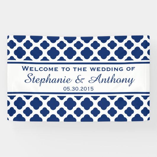 Royal Blue Quatrefoil Weddenschap Welkom Spandoek (Horizontaal)