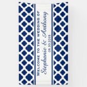 Royal Blue Quatrefoil Weddenschap Welkom Spandoek (Verticaal)