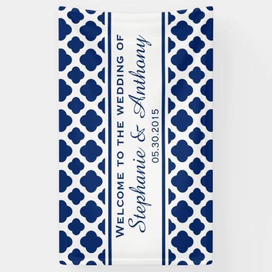 Royal Blue Quatrefoil Weddenschap Welkom Spandoek (Verticaal)