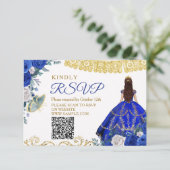 Royal Blue Quinceañera 15 Anos RSVP-kaart Bedankkaart (Staand voorkant)
