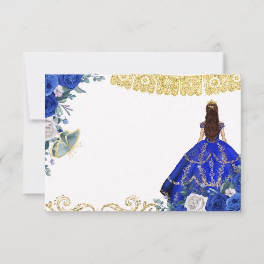Royal Blue Quinceañera 15 Anos RSVP-kaart Bedankkaart (Achterkant)