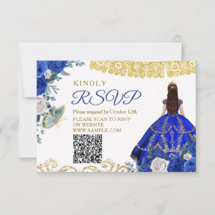 Royal Blue Quinceañera 15 Anos RSVP-kaart Bedankkaart