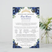 Royal Blue Quinceanera 15 Sponsor Request Letter (Staand voorkant)