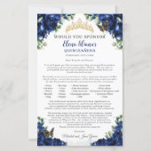Royal Blue Quinceanera 15 Sponsor Request Letter (Voorkant)
