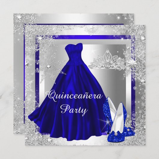 Royal Blue Quinceanera 15e Elite Elegant party Kaart (Voorkant / Achterkant)