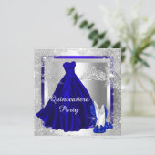 Royal Blue Quinceanera 15e Elite Elegant party Kaart (Staand voorkant)