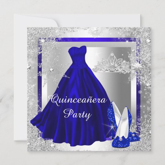 Royal Blue Quinceanera 15e Elite Elegant party Kaart (Voorkant)