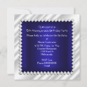 Royal Blue Quinceanera 15e Masquerade Party Kaart (Achterkant)