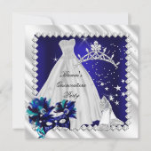 Royal Blue Quinceanera 15e Masquerade Party Kaart (Voorkant)