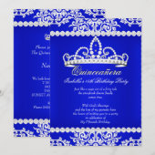 Royal Blue Quinceanera 15th Birthday Party Tiara Kaart (Voorkant / Achterkant)