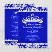 Royal Blue Quinceanera 15th Birthday Party Tiara Kaart (Voorkant / Achterkant)