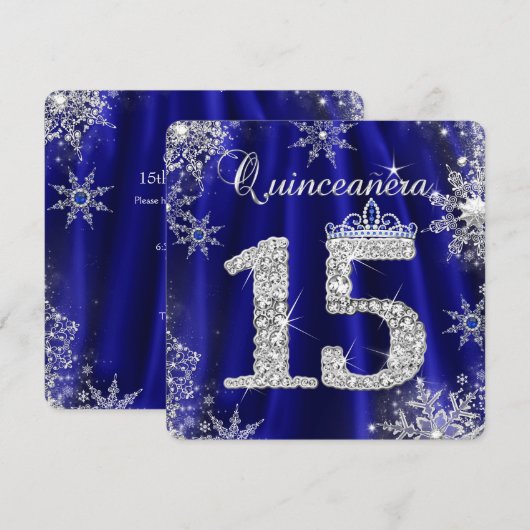 Royal Blue Quinceanera 15th Elite Elegant Birthday Kaart (Voorkant / Achterkant)