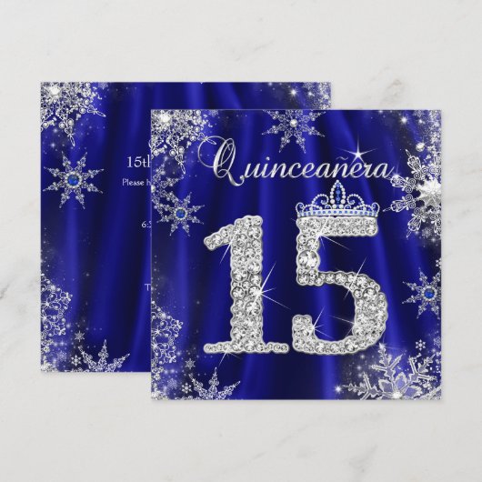 Royal Blue Quinceanera 15th Elite Elegant Birthday Kaart (Voorkant / Achterkant)