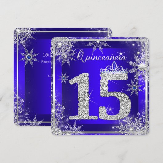 Royal Blue Quinceanera 15th Elite Elegant Birthday Kaart (Voorkant / Achterkant)