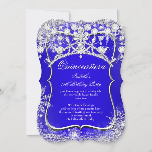 Royal Blue Quinceanera 15th Winter Wonderland Kaart (Voorkant)