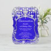 Royal Blue Quinceanera 15th Winter Wonderland Kaart (Staand voorkant)