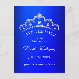 Royal Blue Quinceanera bewaar de datum Briefkaart