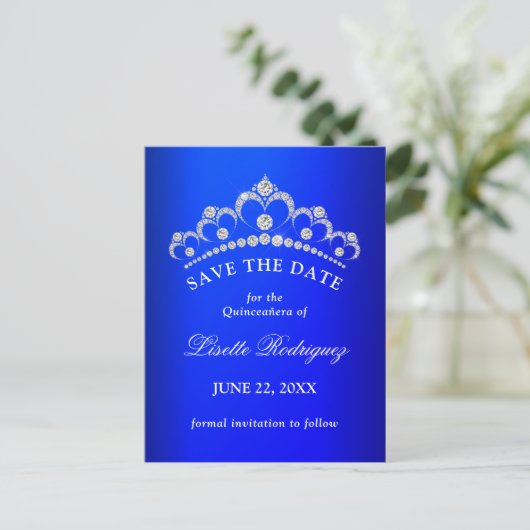Royal Blue Quinceanera bewaar de datum Briefkaart (Staand voorkant)