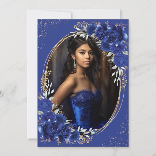 Royal Blue Quinceañera Bloemenvlinder Foto Kaart (Achterkant)