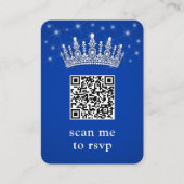 Royal Blue Quinceañera Crown & Stars QR RSVP Photo Informatiekaartje (Voorkant)