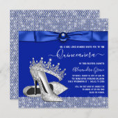 Royal Blue Quinceanera Diamond Tiara Schoen Kaart (Voorkant / Achterkant)