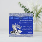 Royal Blue Quinceanera Diamond Tiara Schoen Kaart (Staand voorkant)