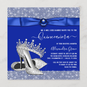 Royal Blue Quinceanera Diamond Tiara Shoe Kaart