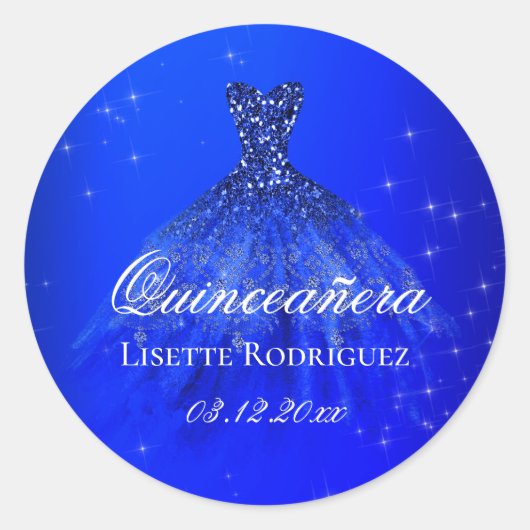 Royal Blue Quinceanera Dress Ronde Sticker (Voorkant)
